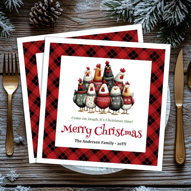 Whimsical chickens holiday napkins custom name set pappersservett (Whimsical chickens holiday napkins custom name set)