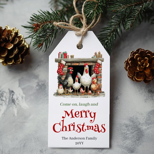 Whimsical Chickens Julpresent Kortmall Presentetikett (Whimsical Chickens Christmas Gift Tag Template)