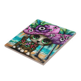 Whimsical Chihuahua Hund på Vacation Handflatan Tr Kakelplatta
