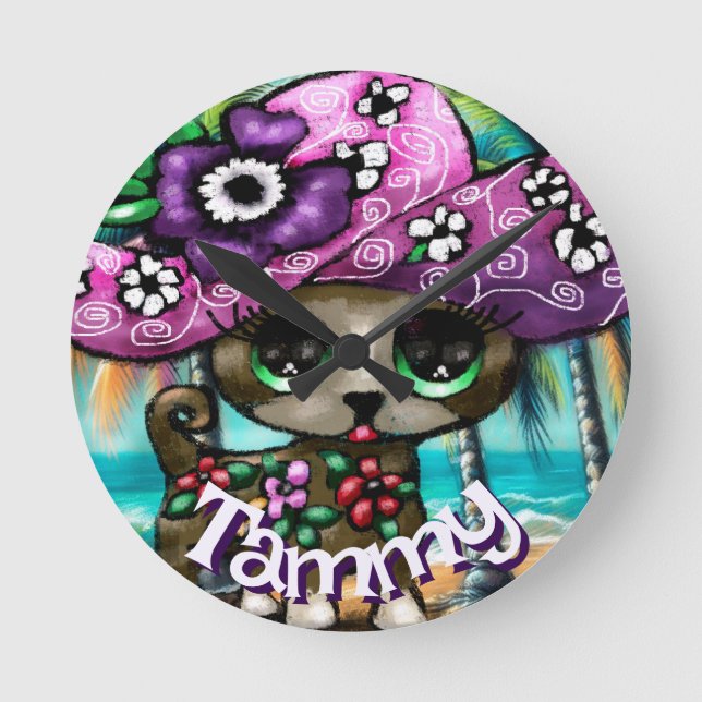 Whimsical Chihuahua Hund Träd Personlig Rund Klocka (Framsida)