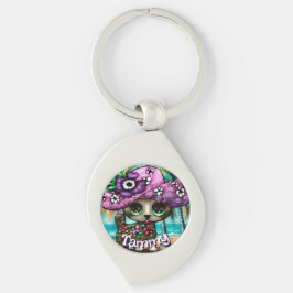 Whimsical Chihuahua Hund Träd Personlig Swirl Silverfärgad Nyckelring