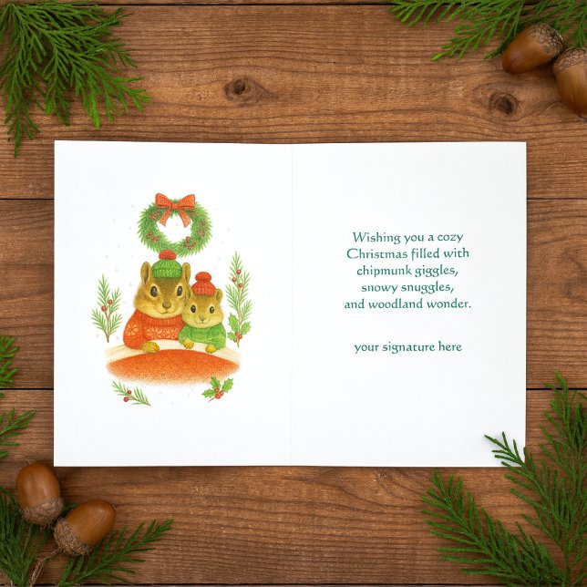 Whimsical  Chipmunk Christmas Greeting Card Helgkort (A charming Chipmunk Christmas card suitable for children.  )
