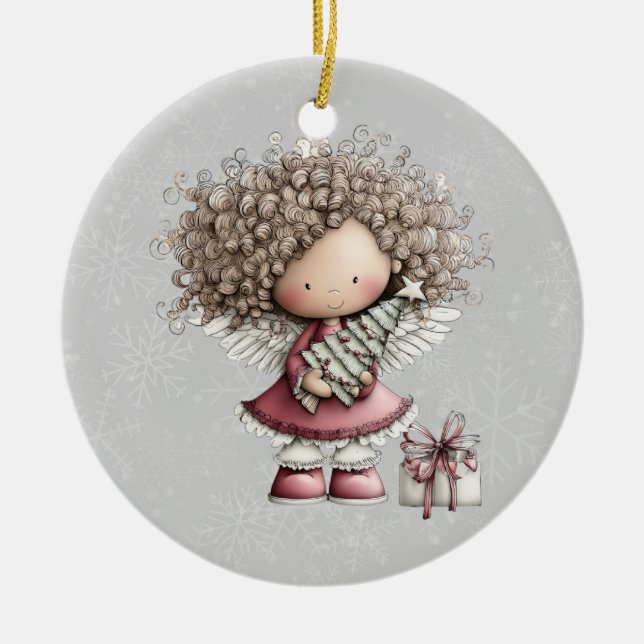 Whimsical Christmas Angel Julgransprydnad Keramik (Framsidan)