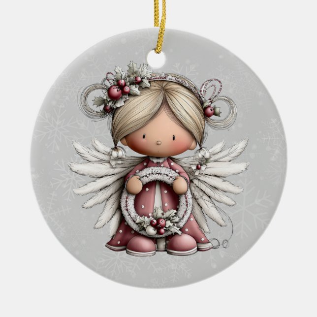 Whimsical Christmas Angel Julgransprydnad Keramik (Framsidan)