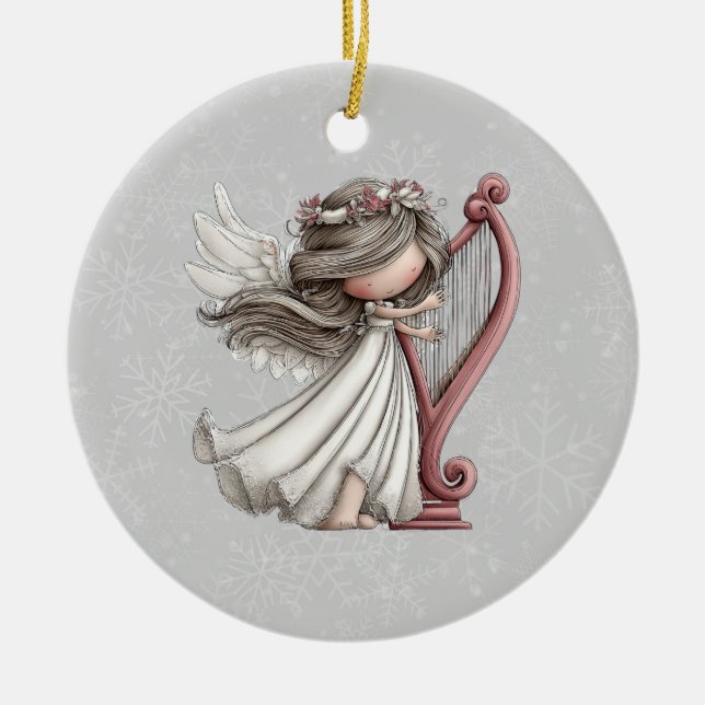 Whimsical Christmas Angel Julgransprydnad Keramik (Framsidan)