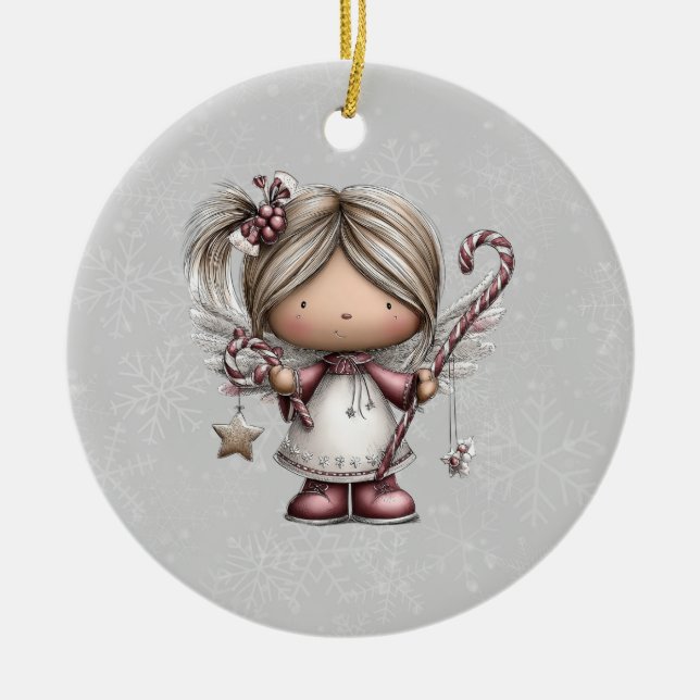 Whimsical Christmas Angel Julgransprydnad Keramik (Framsidan)