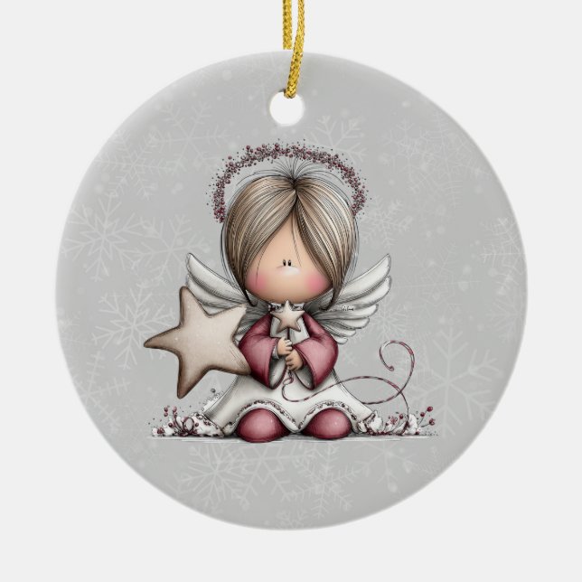 Whimsical Christmas Angel Julgransprydnad Keramik (Framsidan)