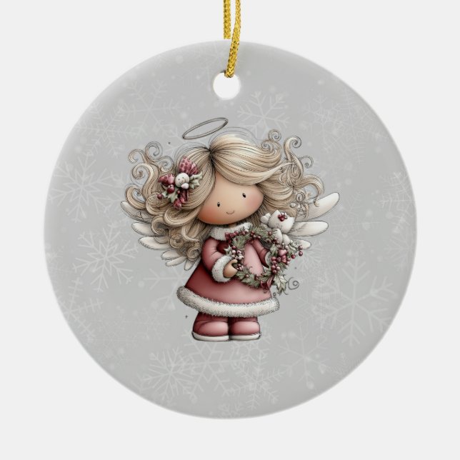 Whimsical Christmas Angel Julgransprydnad Keramik (Framsidan)