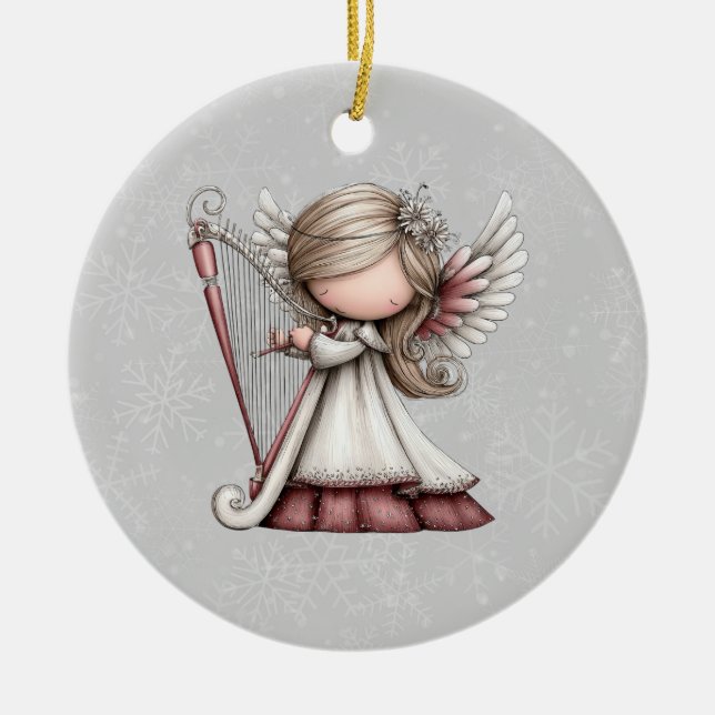 Whimsical Christmas Angel Julgransprydnad Keramik (Framsidan)
