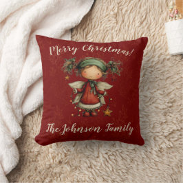 Whimsical Christmas Angel Red Holiday Decor Kudde