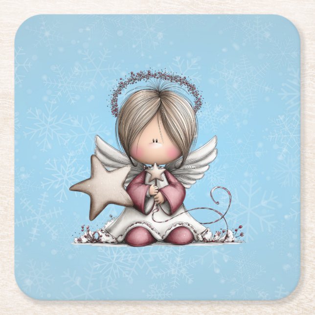 Whimsical Christmas Angel Underlägg Papper Kvadrat (Framsidan)