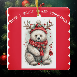 Whimsical Christmas Bear Quote Playful Quirky Cute Julgransprydnad Keramik