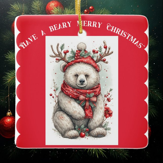 Whimsical Christmas Bear Quote Playful Quirky Cute Julgransprydnad Keramik (Whimsical Christmas Bear Quote Playful Quirky Cute Ceramic Ornament)