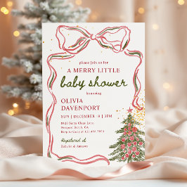 Whimsical Christmas Bow Merry Little Baby Shower Inbjudningar