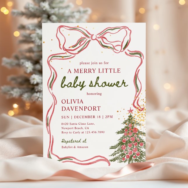 Whimsical Christmas Bow Merry Little Baby Shower Inbjudningar (Skapare uppladdad)