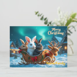 Whimsical Christmas Bunny Sleigh Ride Julkort