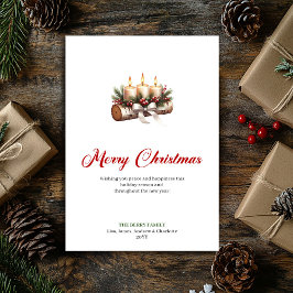 Whimsical Christmas candles wooden log greeting Julkort