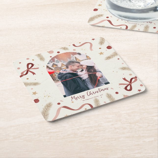 Whimsical Christmas Coaster – Custom Photo Space Underlägg Papper Kvadrat (Vinklad)