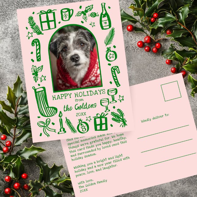 Whimsical Christmas  Cute Custom Arch PHOTO  Helg Vykort (Whimsical Christmas Cute Doodle Sketch Custom Arch PHOTO Holiday Postcard
)