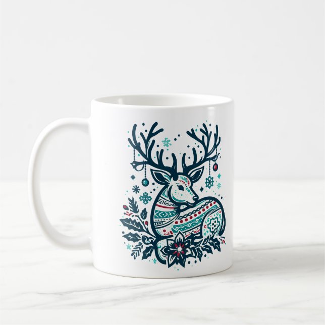 Whimsical Christmas Deer Vector Clipart - Festive Kaffemugg (Vänster)