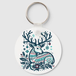 Whimsical Christmas Deer Vector Clipart - Festive Nyckelring