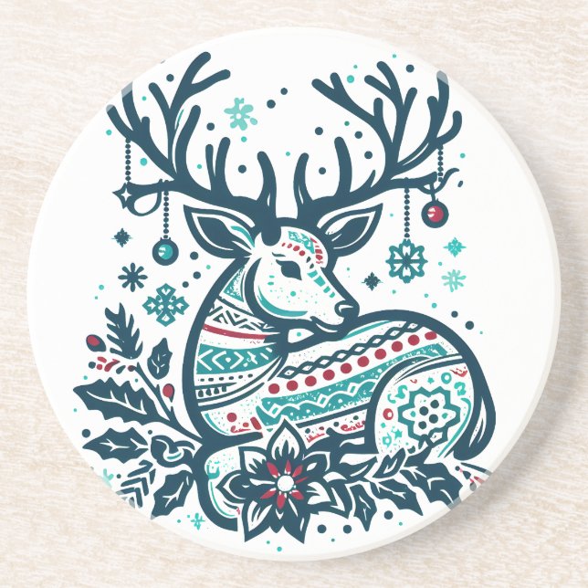 Whimsical Christmas Deer Vector Clipart - Festive Underlägg (Framsidan)