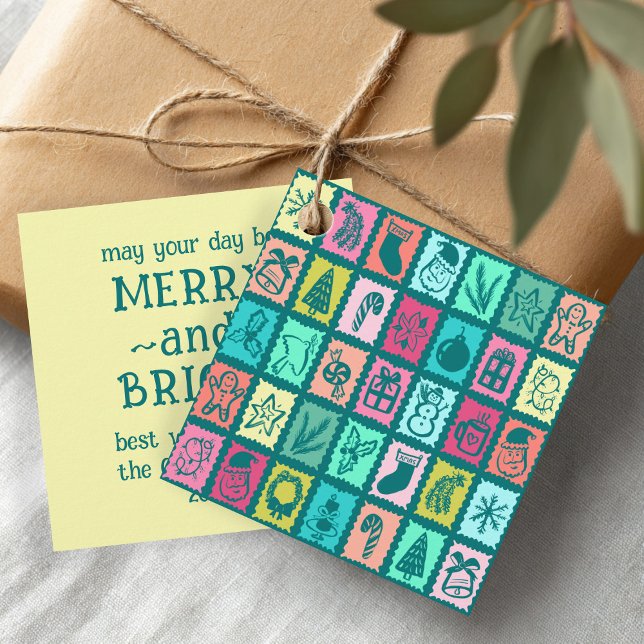 Whimsical Christmas Grid Cute Bright Holiday Gift Gåvor Etiketter (Whimsical Christmas Grid Cute Bright Holiday Gift Favor Tags
)