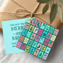 Whimsical Christmas Grid Cute Bright Holiday Gift Gåvor Etiketter