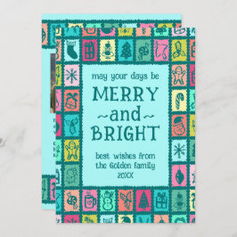 Whimsical Christmas Grid Cute Custom 2 PHOTO  Julkort