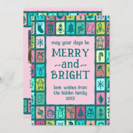 Whimsical Christmas Grid Cute Custom 2 PHOTO  Julkort