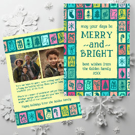 Whimsical Christmas Grid Cute Custom 2 PHOTO  Julkort