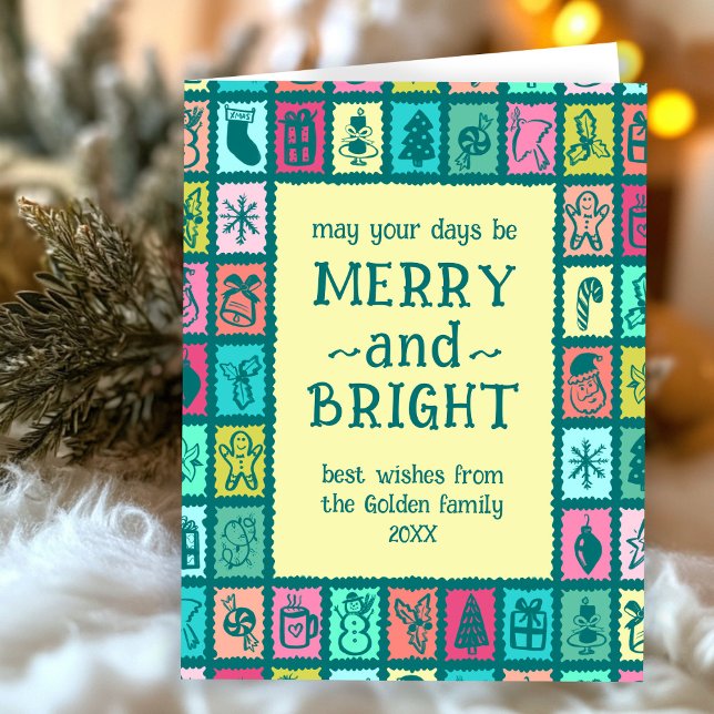 Whimsical Christmas Grid Cute Custom Message Kort (Whimsical Christmas Grid Cute Custom Message Folded Holiday Card
)