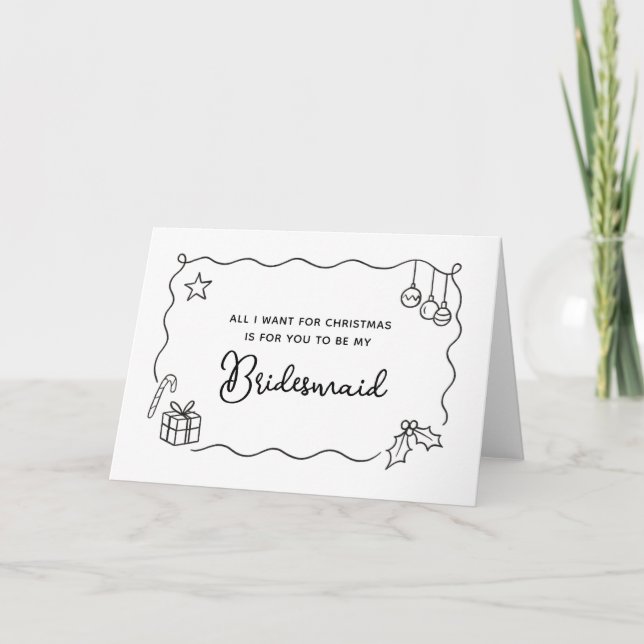 Whimsical Christmas Hand Drawn Bridesmaid Proposal Helgkort (Framsida)