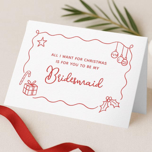 Whimsical Christmas Hand Drawn Bridesmaid Proposal Helgkort (Skapare uppladdad)