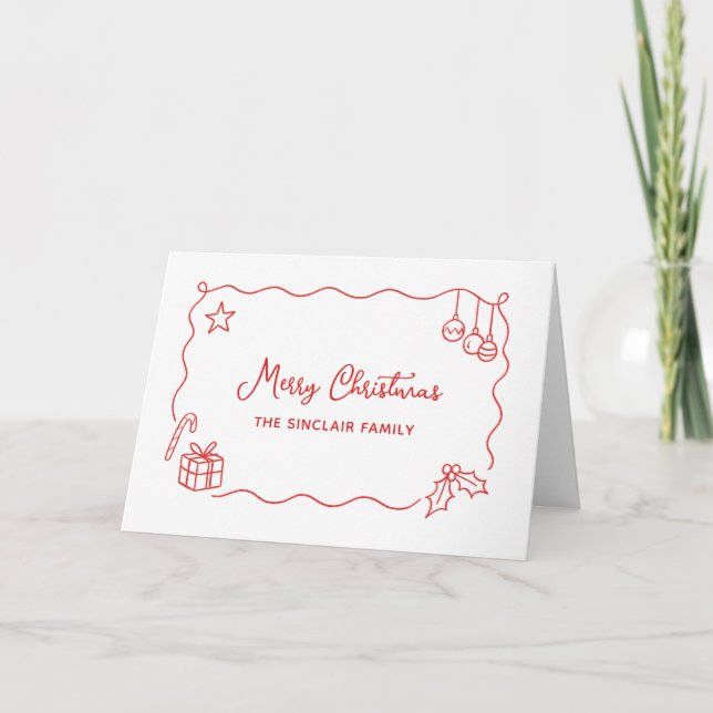 Whimsical Christmas Hand Drawn Scribble Minimalist Helgkort (Framsida)