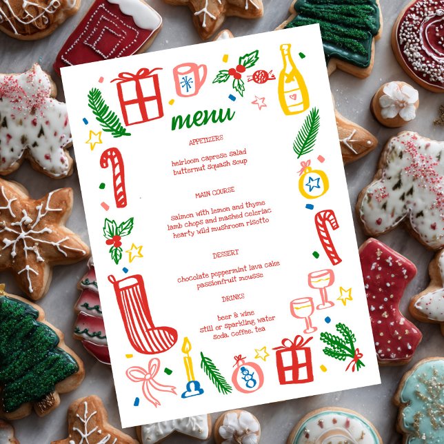 Whimsical Christmas Holiday Party Cute Custom  Meny (Whimsical Christmas Holiday Party Cute Doodles Custom Menu
)