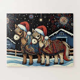 Whimsical Christmas Horses Pussel