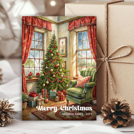 Whimsical Christmas interior card rustic holiday  Julkort