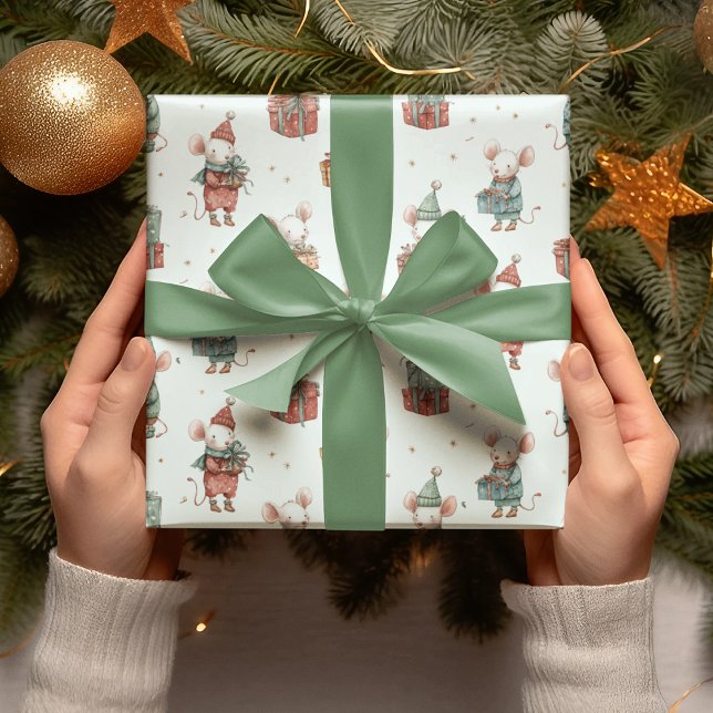 Whimsical Christmas Mouses Wrapping Paper Presentpapper (Skapare uppladdad)