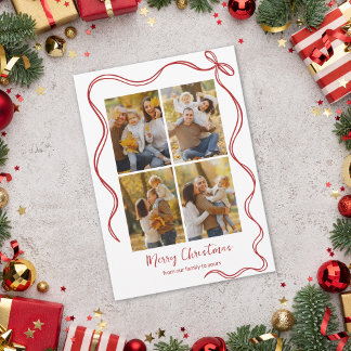 Whimsical Christmas Photo Card with Red Bow Helgkort