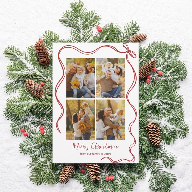 Whimsical Christmas Photo Card with Red Bow Julkort (Skapare uppladdad)