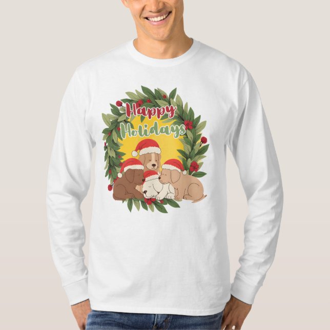 Whimsical Christmas Sweater | Puppies T Shirt (Framsida)