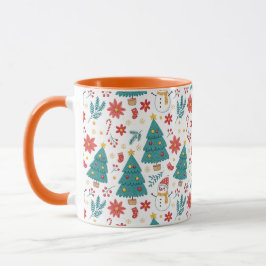 Whimsical Christmas Tree and Snowman Holiday Mugg
