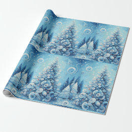 Whimsical Christmas Tree Blue Decoupage Presentpapper