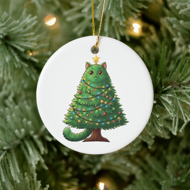 Whimsical Christmas Tree Cat Holiday  Julgransprydnad Keramik (Träd)