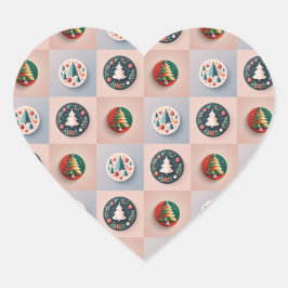 Whimsical Christmas Tree Pattern Hjärtformat Klistermärke
