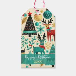 Whimsical Christmas trees & reindeer Presentetikett