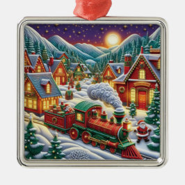 Whimsical Christmas Village Santa & Train Ornament
