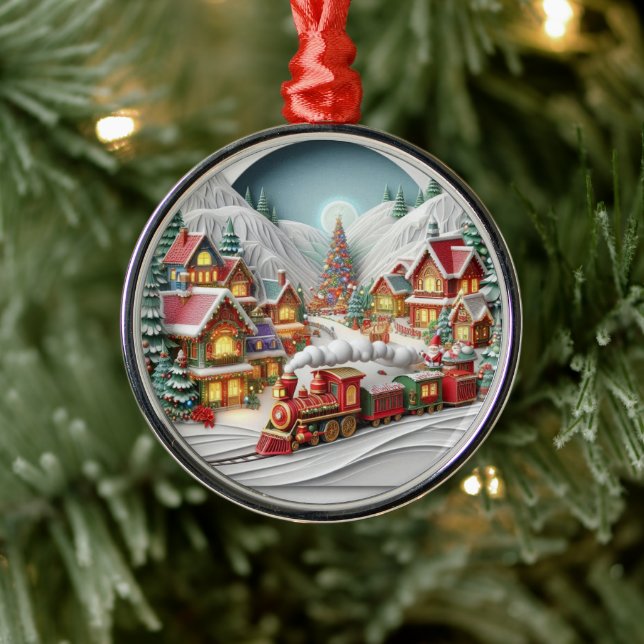Whimsical Christmas Village with Train Ornament (Träd)