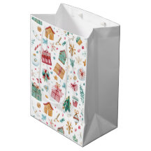 Whimsical Christmas Watercolor Gift Bag